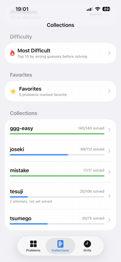 collections screen
